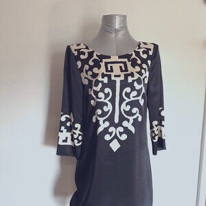 Tibi 100% Silk dress, Black with ecru pattern, size 4